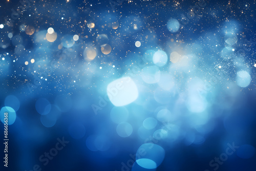 Blaue funkelnde Lichter Festlicher Hintergrund mit Textur. Abstrakt Weihnachten glitzernde helle Bokeh unscharf und fallende Sterne. Winter-Karte oder Einladung