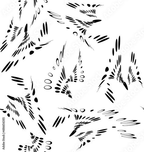 Fototapeta Naklejka Na Ścianę i Meble -  Seamless pattern of drops and splashes, both solid and contour. Chaotic and systemless arrangement with the possibility of periodic and endless repetition. Vector.