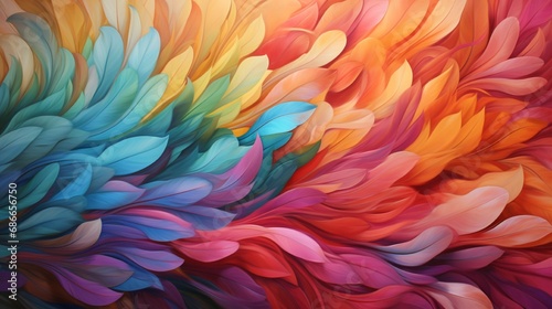 A wall surface with the appearance of a vibrant 3D explosion of feathers  each plume capturing a different color of the spectrum.