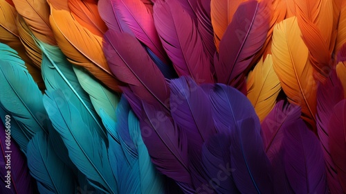 A wall surface with the appearance of a vibrant 3D explosion of feathers  each plume capturing a different color of the spectrum.