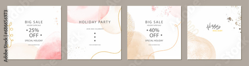 set of pink and beige watercolor artistic square template. Suitable for social media posts, cards, invitations, banner and web ads