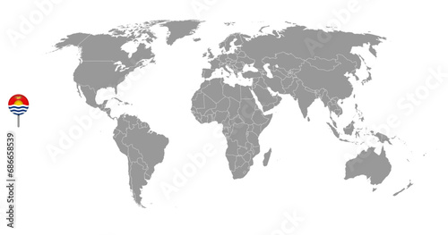 Pin map with Kiribati flag on world map. Vector illustration.
