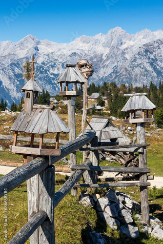 Velika Planina. 10-02-2023. Velika Planina village. Old  shepered village with wooden houses in Kamik Alps. photo