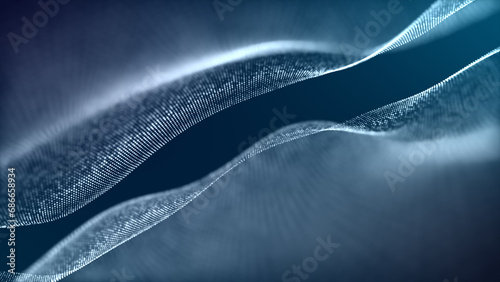 Waveform dots on a dark gradient background. Huge data digital background with abstract technologies. three-dimensional rendering.