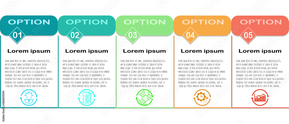 Fototapeta premium Business concept with 5 options, steps.Presentation business infographic template with icons.You can used for process diagram, presentations, workflow layout, banner, flow chart.