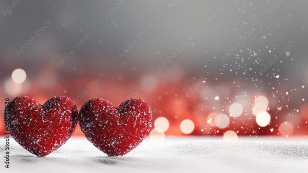 Glittering Red Hearts Lined on Snow - Symbol of Romantic Love and Warmth. Generative AI Glittering Red Hearts Lined on Snow - Symbol of Romantic Love and Warmth. Generative AI