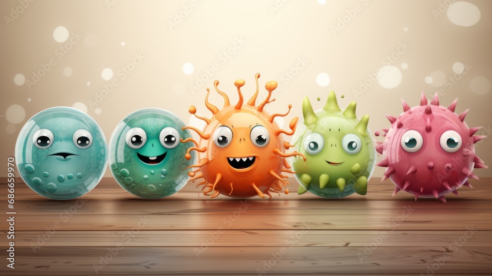 Cartoon viruses collection, funny microbes and bacteria set, cute microorganisms and germs, Generative AI