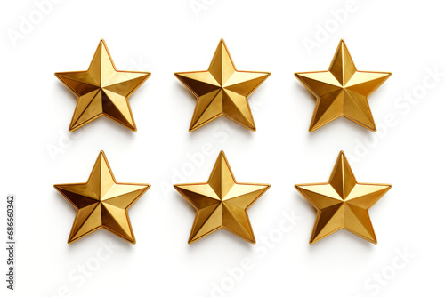 Gold stars badges or ranking in a row isolated on white background.generative ai