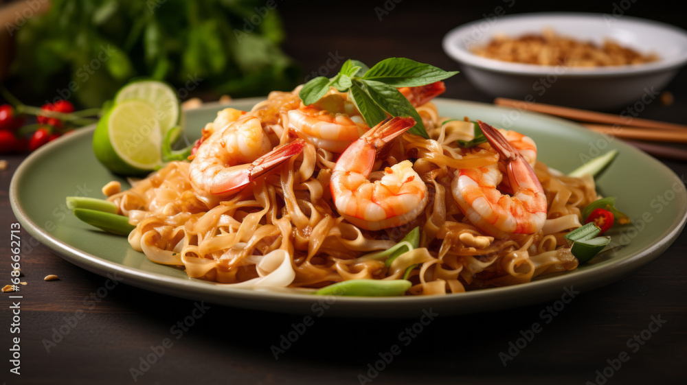 Pad thai kung fried noodles with shrimp Pad thai kung fried noodles with shrimp