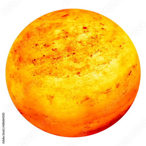 round, bright yellow or orange salt crystal