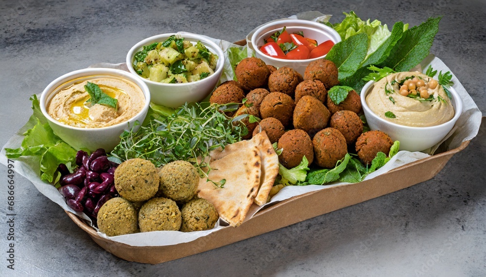 Delicious Falafel Platter with Creamy Hummus and Tangy Pickled Vegetables Delicious Falafel Platter with Creamy Hummus and Tangy Pickled Vegetables