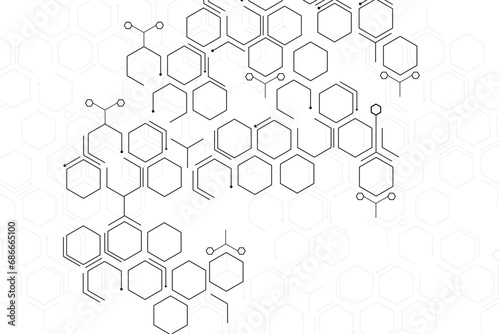 Geometric black lines and dots pattern hexagons with shadow