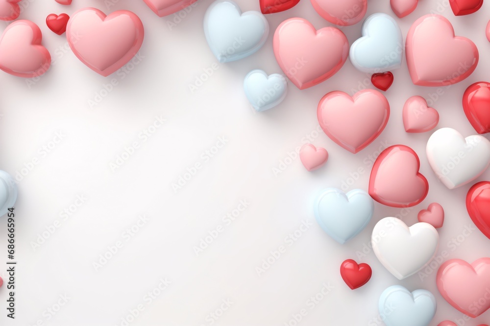 Romantic Valentine's Day Celebration with Red and White Hearts on a Simple, Minimal Pastel Background, Perfect for Love Concepts and Elegant Holiday Colorful Atmosphere Designs