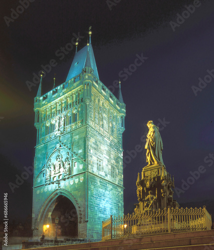 Statue of Charles V at night