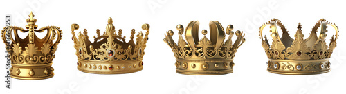 Golden crown with realistic design displayed against a transparent backdrop, showcasing intricate details and regal elegance.