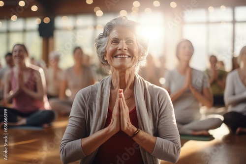 Healthy Retirement: Senior Women’s Yoga Friendship Joyful Senior Woman yoga in the park with friend happy retirement life