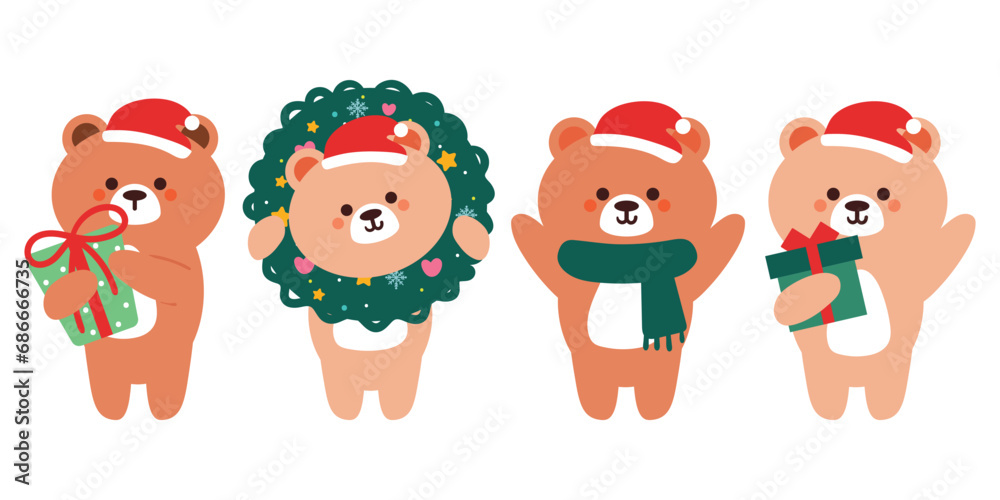 set of hand drawing cartoon bear sticker set. cute bear with winter and christmas element. cute animal drawing for sticker, icon set of hand drawing cartoon bear sticker set. cute bear with winter and christmas element. cute animal drawing for sticker, icon