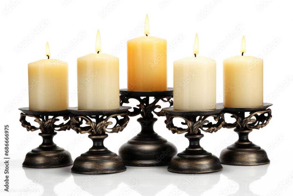 An antique candlestick with a burning candle, representing the enduring tradition and symbolism of candlelight in religious practices. An antique candlestick with a burning candle, representing the enduring tradition and symbolism of candlelight in religious practices.