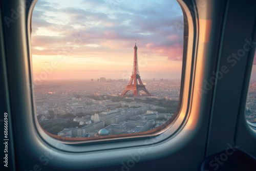 Aerial view of Paris city from an airplane window