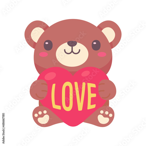 Cute teddy bear hugs red love heart Special gift on Valentine's Day