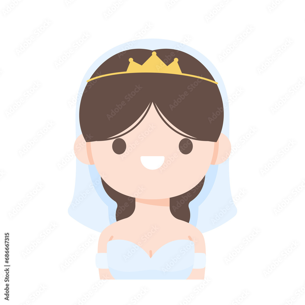 Cartoon bride wearing a white dress at the wedding ceremony
