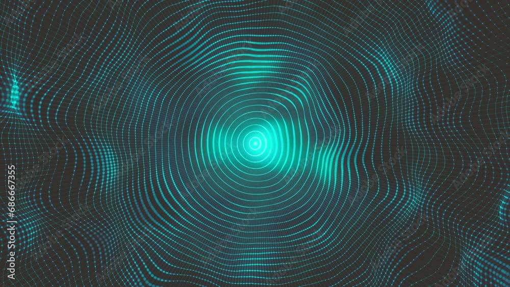 Abstract Minimal Radial Circular Mesh Waving/ 4k animation of an abstract fractal background with mesh surface and particle lines waving and depth of field blur