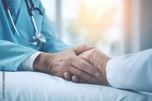 Trustful Moment Healthcare Connection Empathy In Medicine Doctor-Patient Bond Doctor hold the patient hand