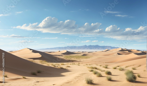A serene desert landscape, with towering sand dunes