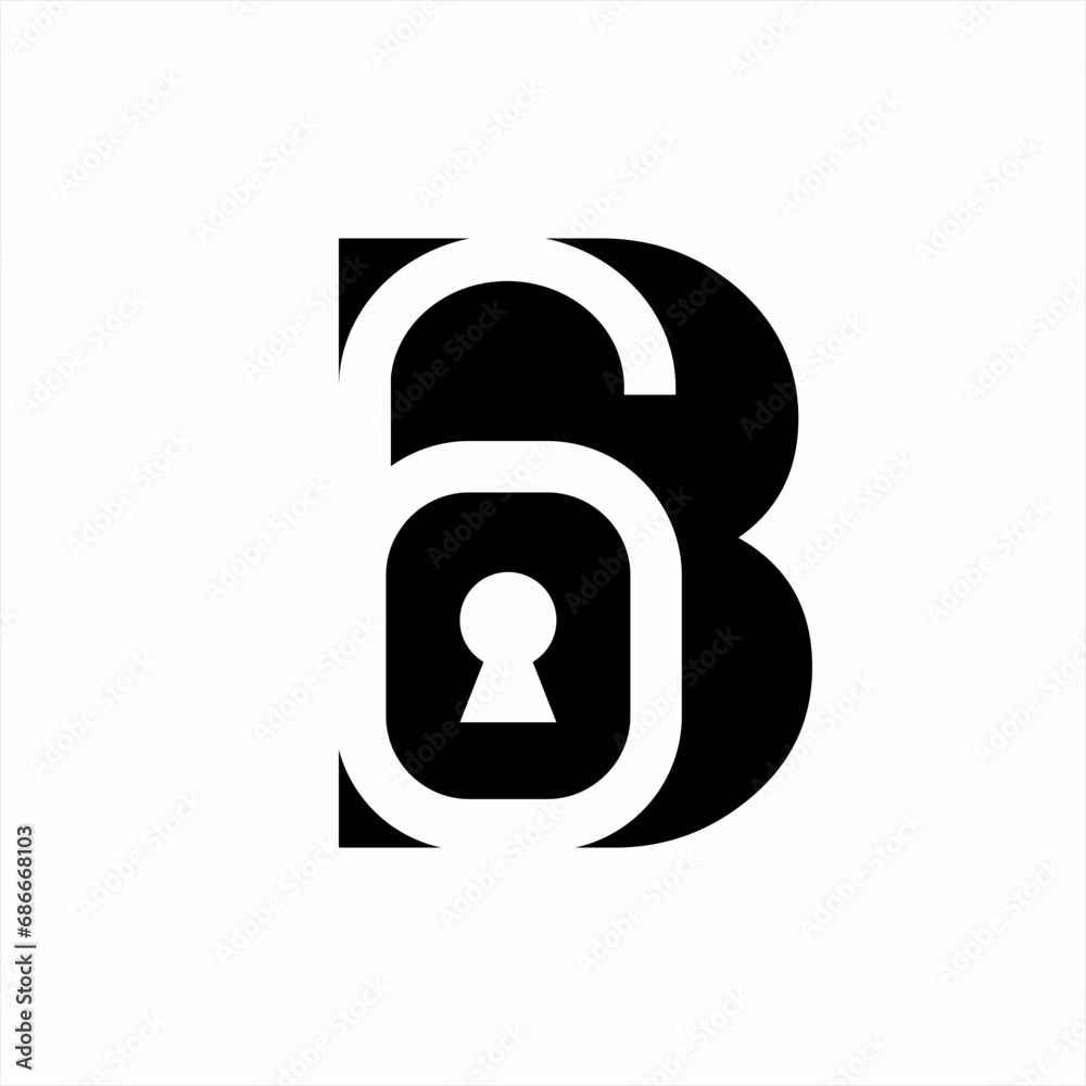 Letter B logo design with padlock key. Letter B logo design with padlock key.