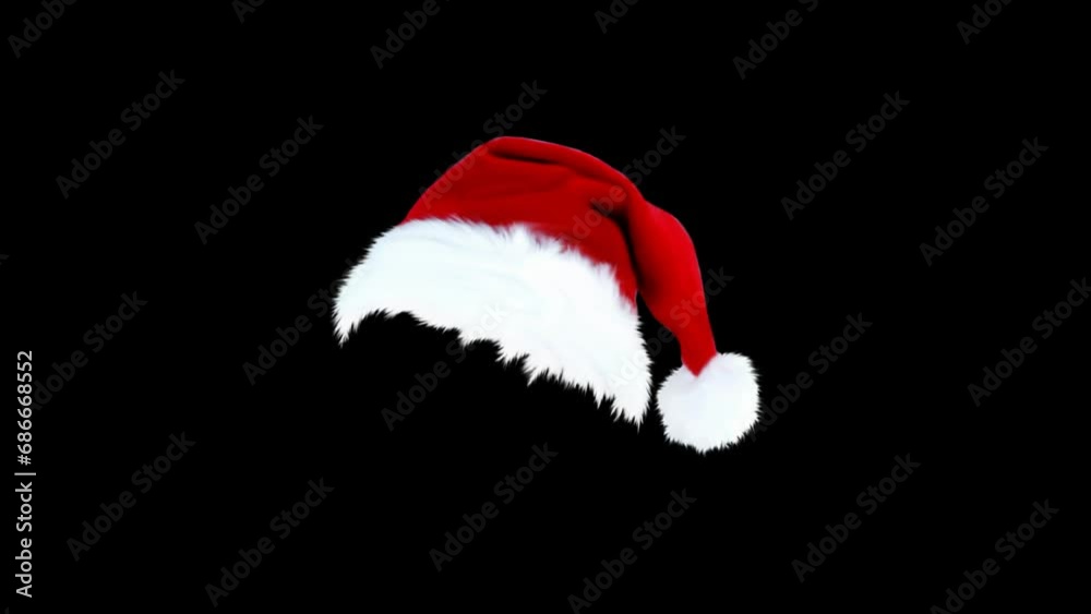 Cyclic swinging red Christmas hat, alpha channel