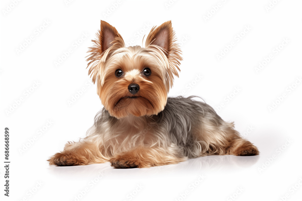 Full size portrait of Yorkshire Terrier dog Isolated on white background Full size portrait of Yorkshire Terrier dog Isolated on white background