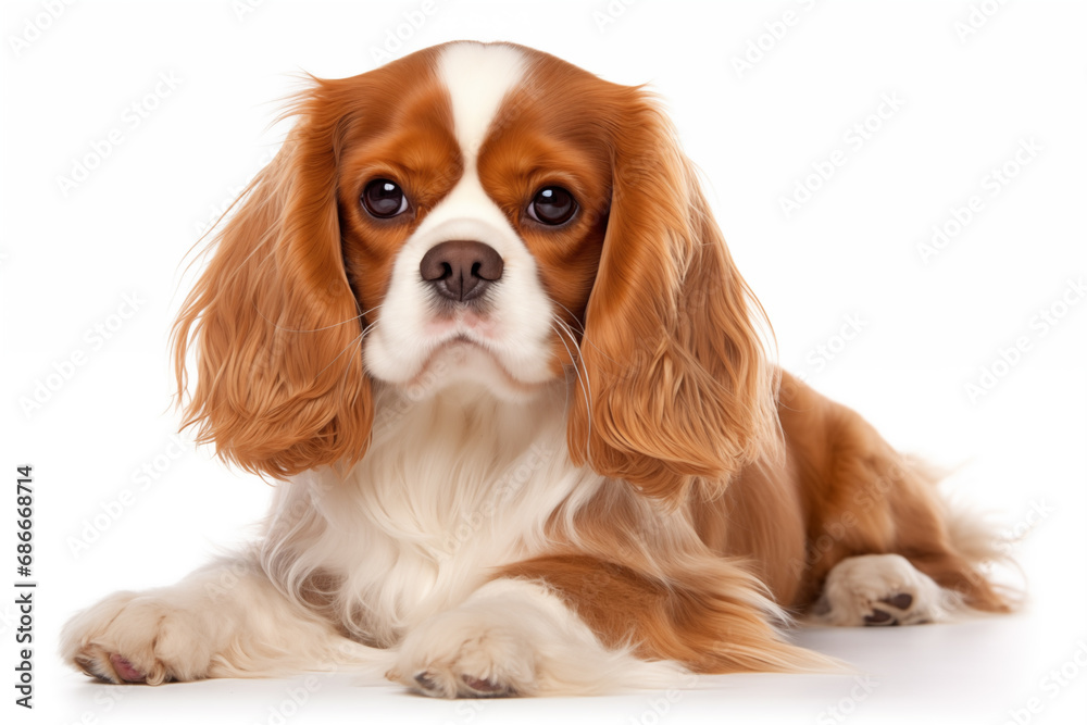 Full size portrait of Cavalier King Spaniel dog Isolated on white background