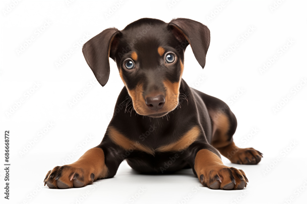 Full size portrait of Doberman Pinscher puppy Isolated on white background Full size portrait of Doberman Pinscher puppy Isolated on white background