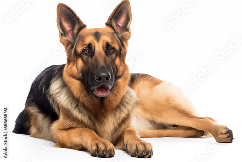 Full size portrait of German Shepherd dog Isolated on white background
