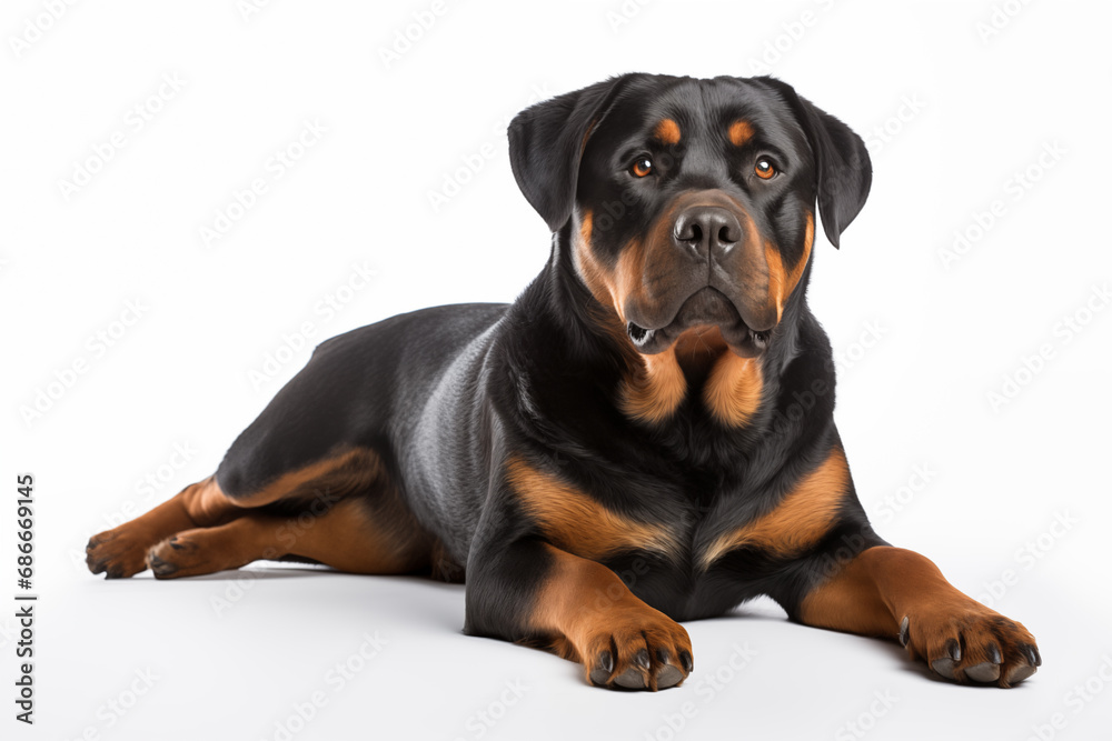 Full size portrait of Rottweiler dog Isolated on white background Full size portrait of Rottweiler dog Isolated on white background