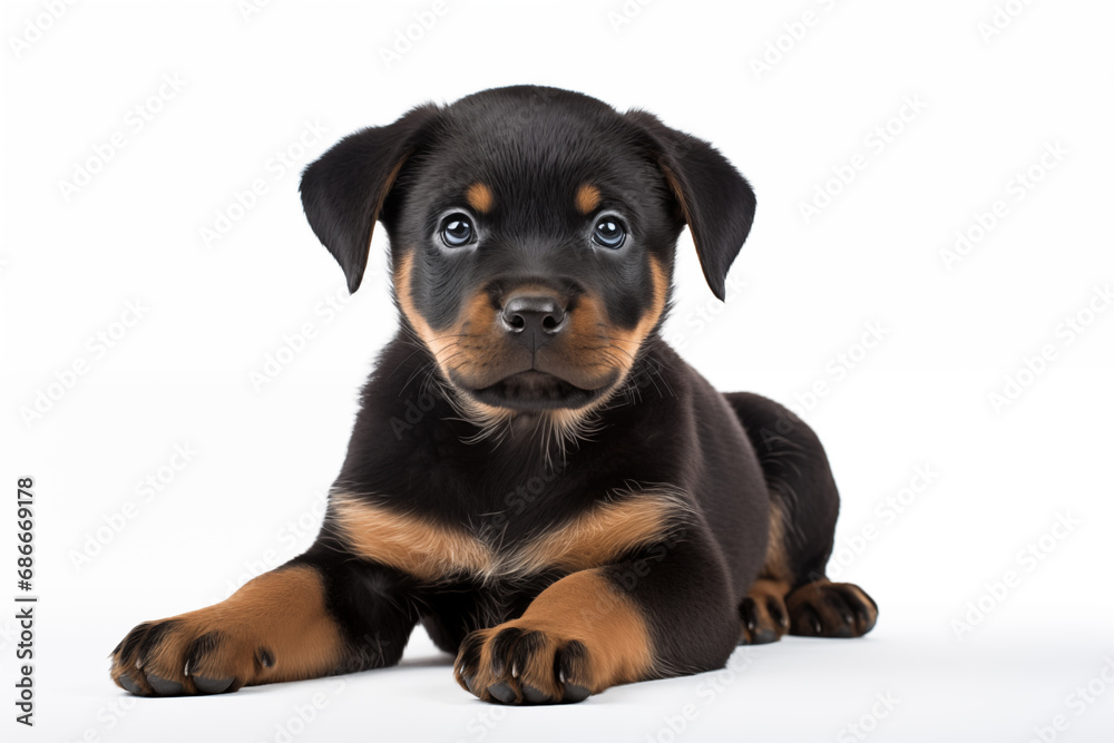 Full size portrait of Rottweiler puppy Isolated on white background Full size portrait of Rottweiler puppy Isolated on white background