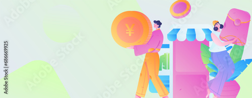 Festive Shopping E-Commerce Online Shopping People Flat Vector Concept Operation Hand Drawn Illustration 