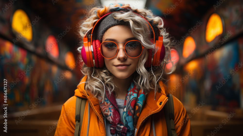 portrait of a woman with headphones portrait of a woman with headphones