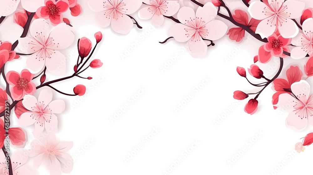 Blank white card with floral frame for chinese New Year, traditional background, copy space
