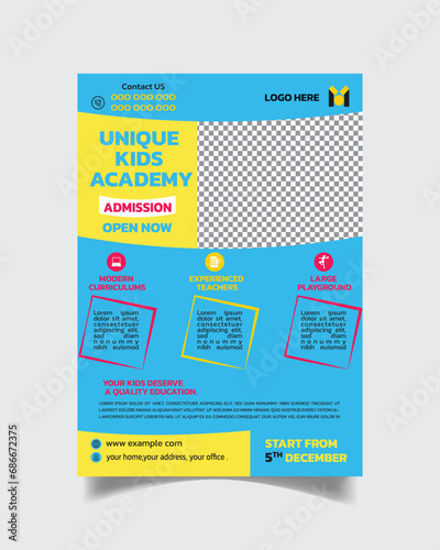 School and Education Leaflet Template Design or School Admission Flyer