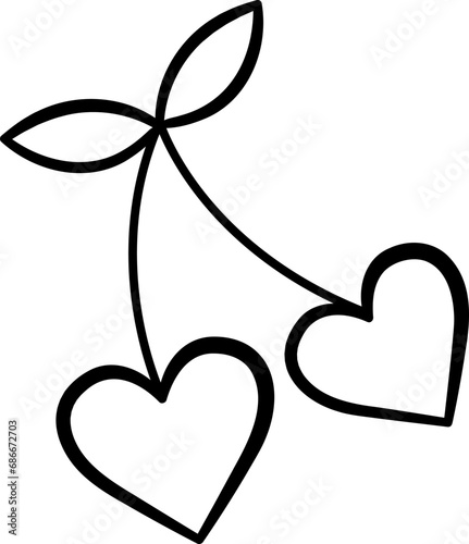 Twig of Cherry in the Shape of Hearts for Coloring. Symbol of Love. Vector Illustration for Valentines Day