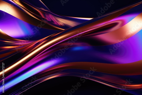 Abstract background with iridescent waves. Modern minimalistic wallpaper for screensavers, advertising, presentations. Multicoloured bright colourful pattern. Metallic silk and cloth material.