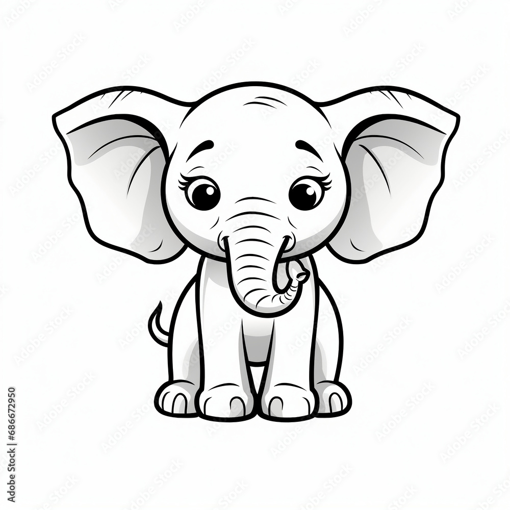Fototapeta premium A very easy toddler’s first coloring page of a very cute “Standing Elephant” that is very easy for a baby to color! The sharp line art and bold black lines make it easy for toddlers ai generative