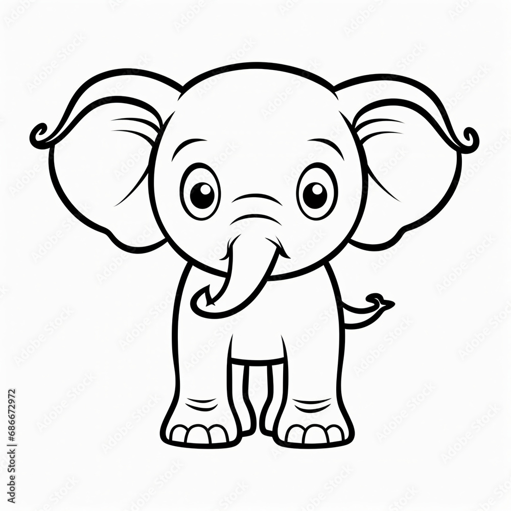 A very easy toddler’s first coloring page of a very cute “Standing Elephant” that is very easy for a baby to color! The sharp line art and bold black lines make it easy for toddlers ai generative