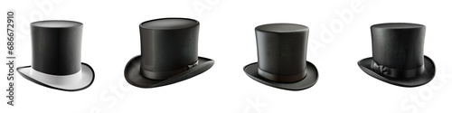 A lifelike top hat, meticulously detailed, sitting isolated against a clear, invisible backdrop.