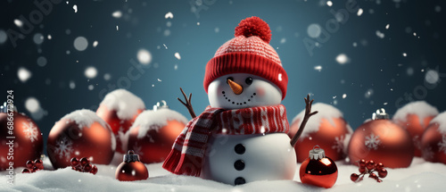 Snowman in winter scenery with copy space   © muratefe