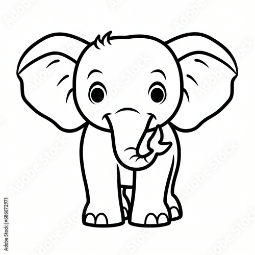 A very easy toddler   s first coloring page of a very cute    Standing Elephant    that is very easy for a baby to color  The sharp line art and bold black lines make it easy for toddlers ai generative