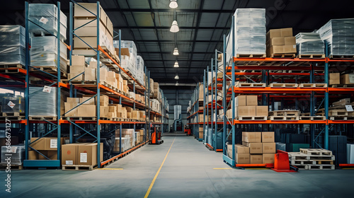 forklift in warehouse. Generative AI