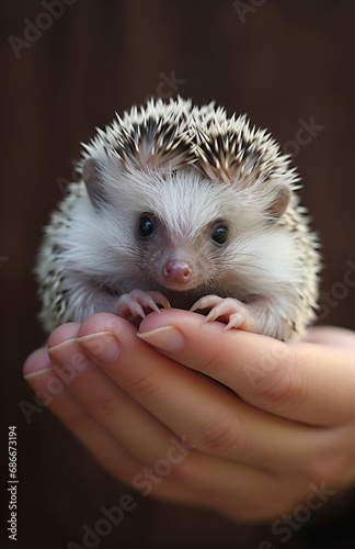 Little cute hedgehog in the palms of their hands.