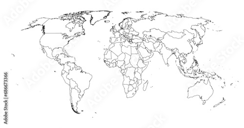 Detailed outline world map. Vector illustration.